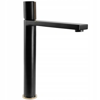 Wysoka Bateria Umywalkowa Icon Czarna Złota Wysoka