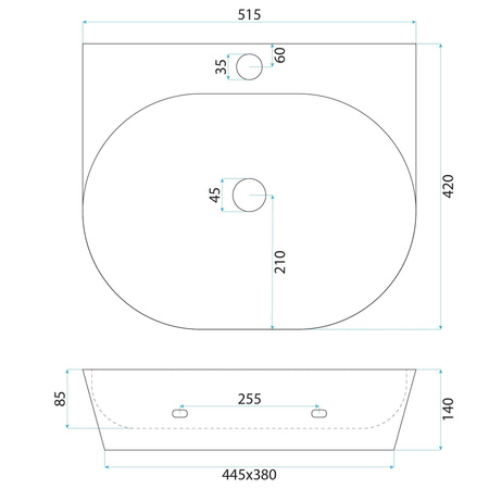 Umywalka Nablatowa Przyścienna Kim 52