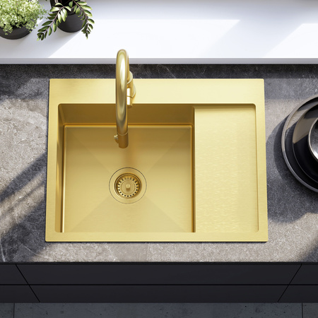 Zlewozmywak Kuchenny Finn Złoty Szczotkowany + Syfon