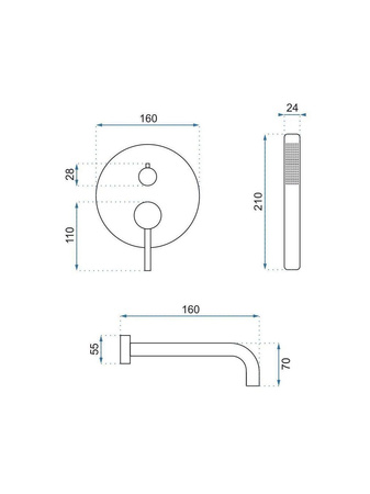 Bateria Wannowa Podtynkowa Lungo Miedź Szczotkowana + Box
