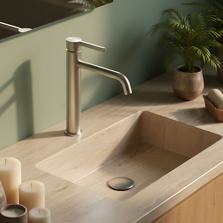 Bateria Umywalkowa Foster Wysoka Nikiel Szczotkowany