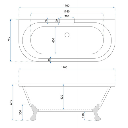 Wanna Przyścienna Korfu 175 cm Akrylowa