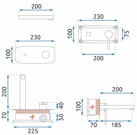 Bateria Umywalkowa Podtynkowa Oval Czarna + BOX