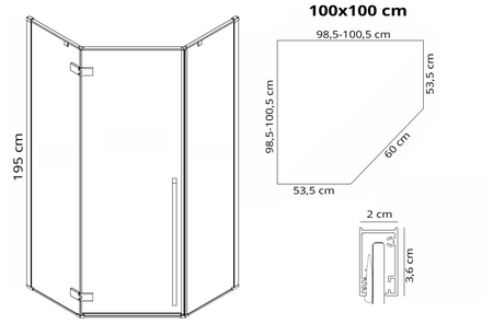 Kabina prysznicowa pięciokątna Diamond Black 100x100