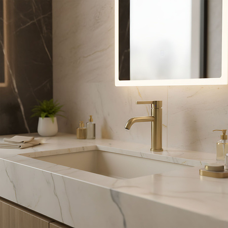 Bateria Umywalkowa Foster Złota Szczotkowana Niska