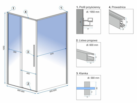 Kabina Prysznicowa Solar Gold 90x90 Złota