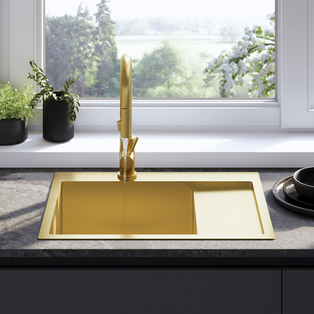 Zlewozmywak Kuchenny Finn Złoty Szczotkowany + Syfon