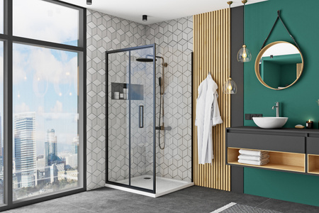 Czarna Narożna Kabina Prysznicowa Rapid Fold Składana