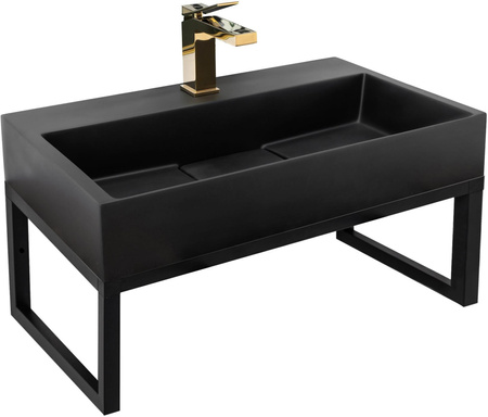 Umywalka Konglomeratowa Nablatowa Goya Czarna 70 cm + Stelaż