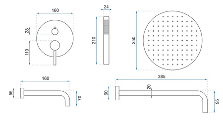 Zestaw Wannowo-Prysznicowy Podtynkowy Lungo Gold Złoty