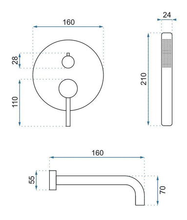Bateria Wannowa Podtynkowa Lungo Tytan + Box
