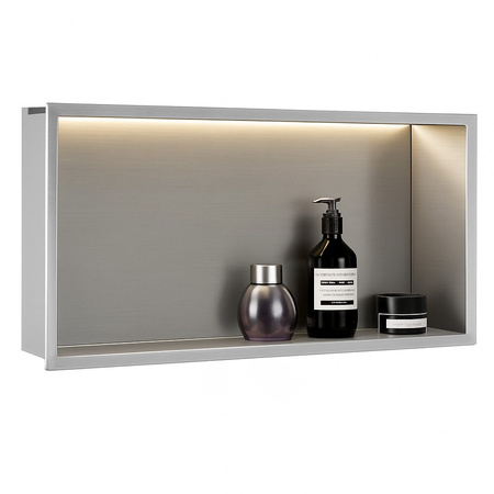 Półka Łazienkowa Wnękowa LED 60x30 Stal Szczotkowana