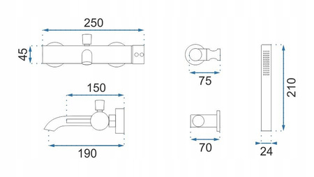 Bateria Wannowa Ścienna Lungo Miedź