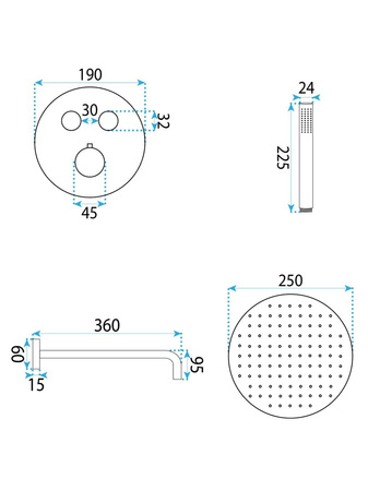 Zestaw Natryskowy Podtynkowy Lungo Diamond Miedź Termostat