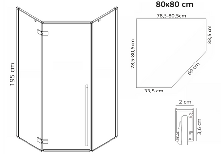 Kabina prysznicowa pięciokątna Diamond Black czarna rama 80x80