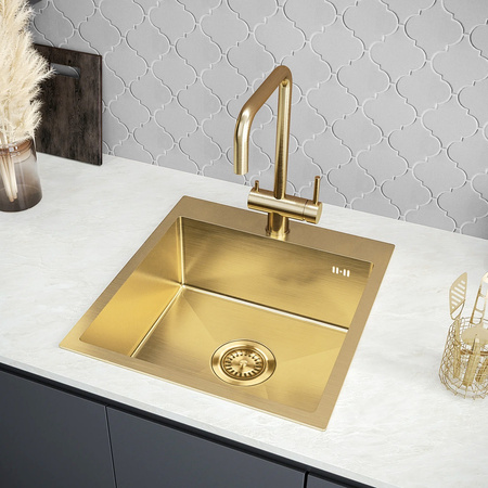 Zlewozmywak Kuchenny LEO 40 cm Złoto Szczotkowane + Syfon