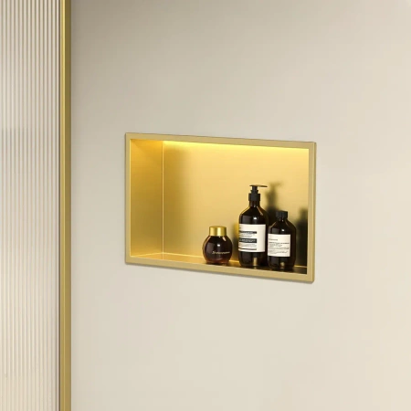 Półka Łazienkowa Wnękowa LED 45x30 Złota Szczotkowana