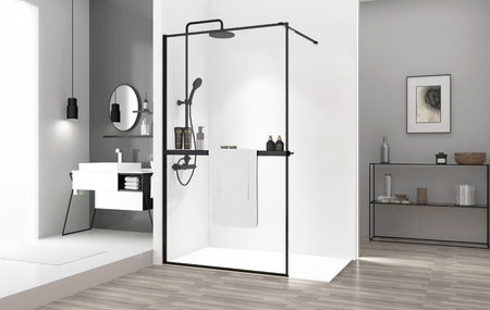  Ścianka Prysznicowa Walk-In Bler Black z półką Evo