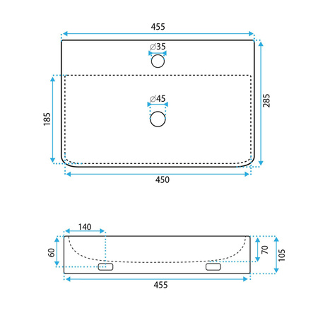 Umywalka Nablatowa Przyścienna Naomi