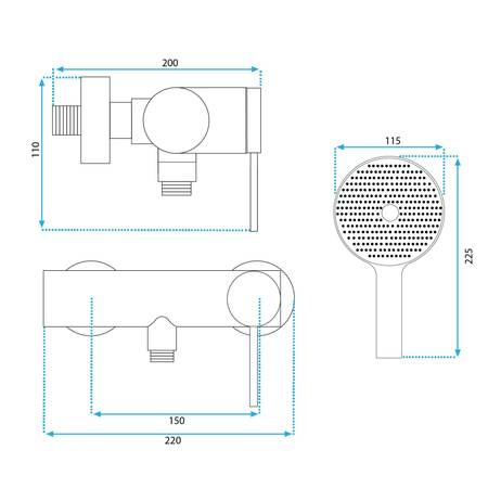 Bateria Prysznicowa Ścienna Foss Złota Szczotkowana