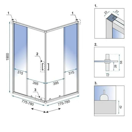 Kabina Prysznicowa City Czarna Rozsuwana 80x80 cm
