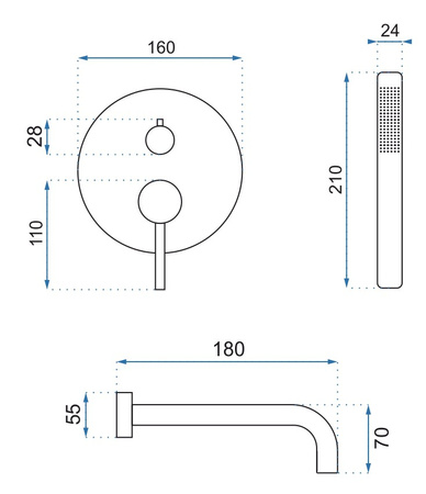 Bateria Wannowa Podtynkowa Lungo Czarna + BOX