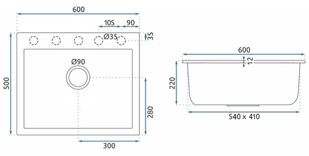 Zlewozmywak Kuchenny Granitowy West XL + Syfon Czarny Nakrapiany