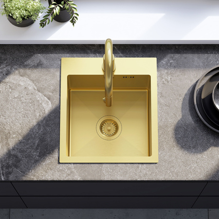 Zlewozmywak Kuchenny LEO 40 cm Złoto Szczotkowane + Syfon