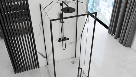 Czarna Przyścienna Kabina Prysznicowa Rapid Swing Otwierana