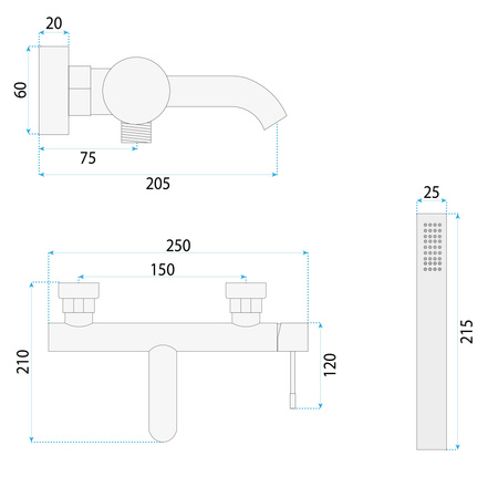 Bateria Wannowa Ścienna Lungo Diamond Złota