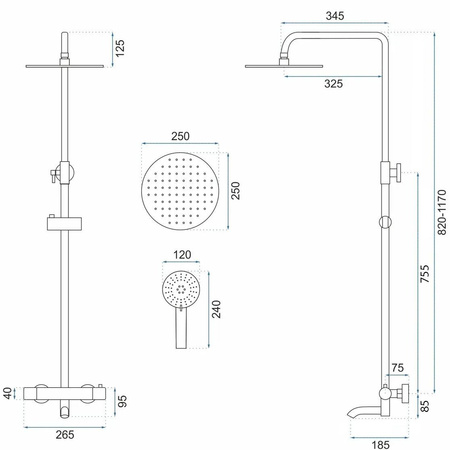 Zestaw Prysznicowy Lungo z Termostatem Black Mat