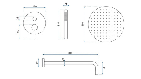 Zestaw Natryskowy Podtynkowy Lungo Złoty