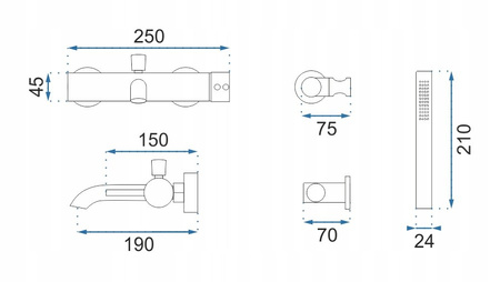 Bateria Wannowa Ścienna Lungo Złota