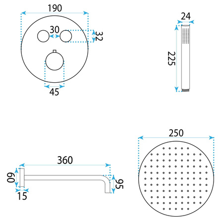 Zestaw Natryskowy Podtynkowy Z Termostatem Lungo Diamond Chrom + BOX