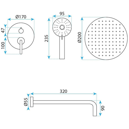 Zestaw Prysznicowy Podtynkowy Ontario Nikiel Szczotkowany + BOX