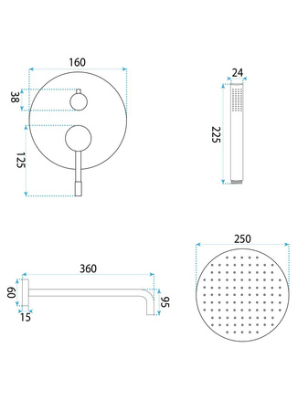 Zestaw Natryskowy Podtynkowy Lungo Diamond Miedź + Box
