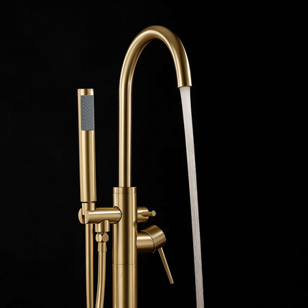 Bateria Wannowa Podłogowa Lungo Złota Szczotkowana