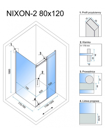  Kabina Prysznicowa Przesuwna Nixon-2 Chrom