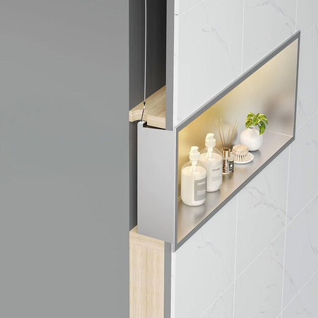 Półka Łazienkowa Wnękowa LED 60x30 Stal Szczotkowana