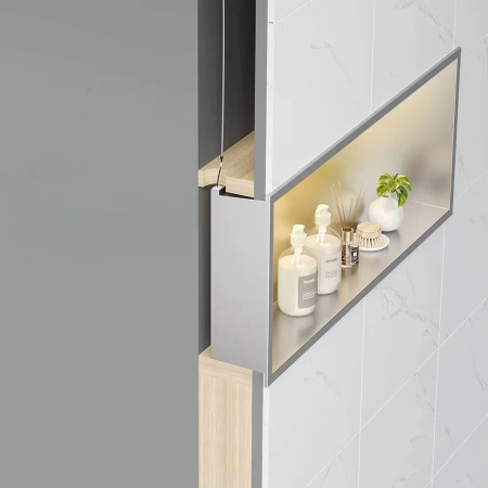 Półka Łazienkowa Wnękowa LED 45x30 Stal Szczotkowana