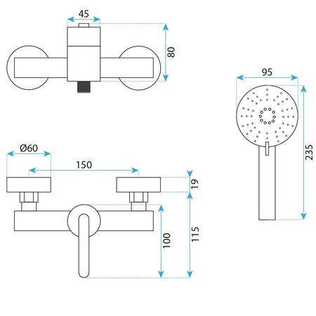 Bateria Prysznicowa Ścienna Ontario Nikiel Szczotkowany