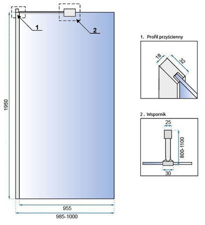 Ścianka WALK-IN AERO Easy Clean 100