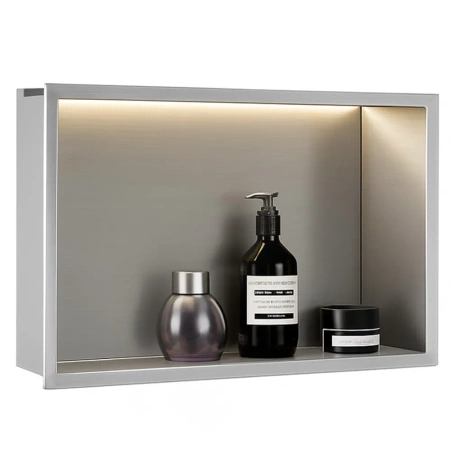 Półka Łazienkowa Wnękowa LED 45x30 Stal Szczotkowana