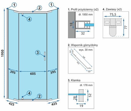 Kabina Prysznicowa Pięciokątna Axin Chrom 90x90