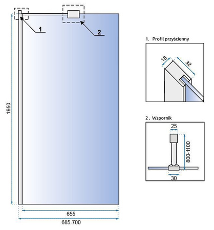 Ścianka Walk In Aero Easy Clean z wieszakiem Evo