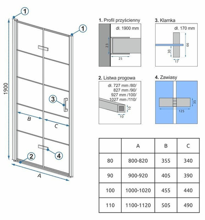 Drzwi Prysznicowe Składane Molier Black