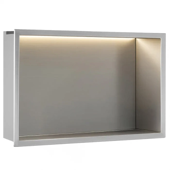 Półka Łazienkowa Wnękowa LED 45x30 Stal Szczotkowana