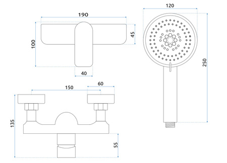 Bateria Prysznicowa Dart Czarna Słuchawka Wąż