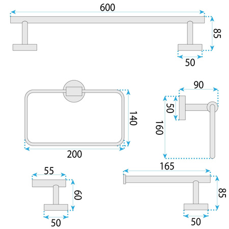 Komplet Wieszaków Łazienkowych Grid Miedź Szczotkowana