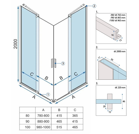 Kabina Montana Double Złoto Szczotkowane 80X80